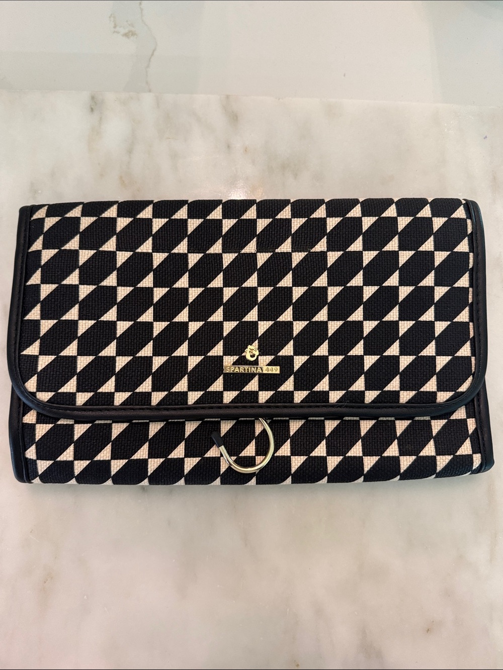 Spartina 449 Black & Cream Geometric Foldover Travel Jewelry Hanging Organizer